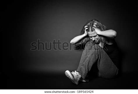 Sad Woman Depression Despair Crying Clutching Stock Photo 189565424