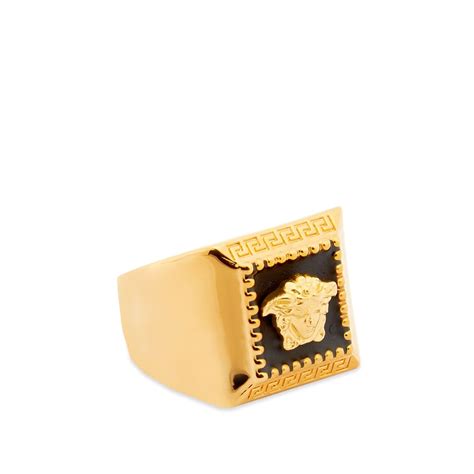 Versace Square Medusa Head Signet Ring Black And Gold End Kr