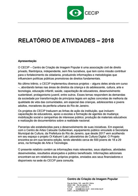 Exemplo De Relatorio De Actividades Mamalima