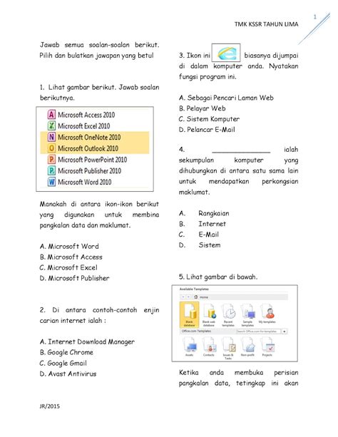 Soalan tmk teknologi maklumat komunikasi tahun 5. CIKGU JR: Draf soalan KSSR TMK Tahun 5