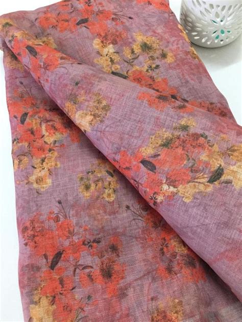 Printed Linen fabric with zari border   Printed linen  