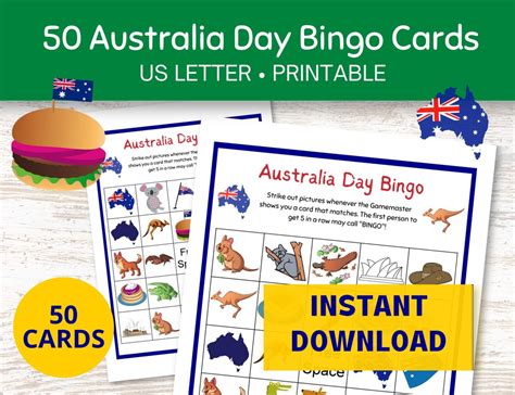 Australia Day Bingo 50 Straya Day Bingo Printable Cards Australian