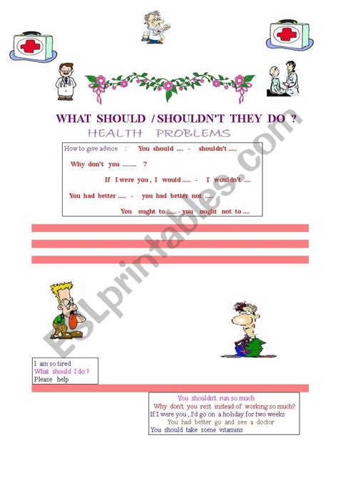 Health Problems How To Give Advice Esl Worksheet By Patou