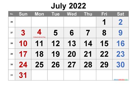 Free Printable July 2022 Calendar With Holidays 2022 Printable