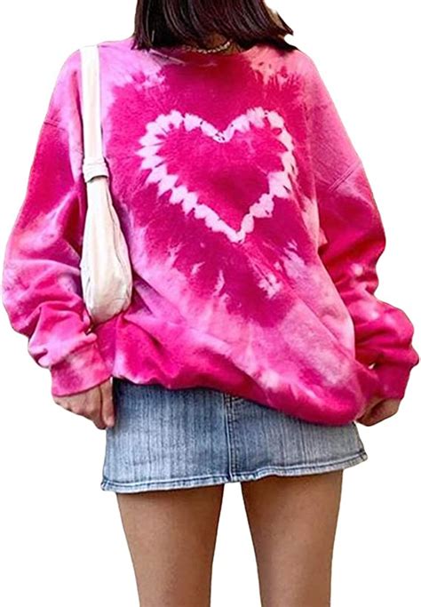 Womens Valentine S Day Tie Dye Long Sleeve Sweatshirt Loose Crewneck