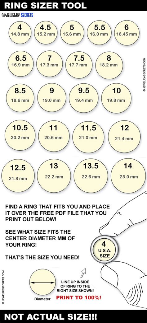 Actual Ring Size Chart Uk