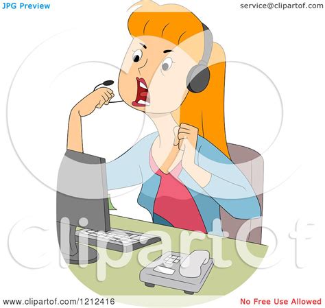 Cartoon Of A Mad Female Customer Service Call Center Representative