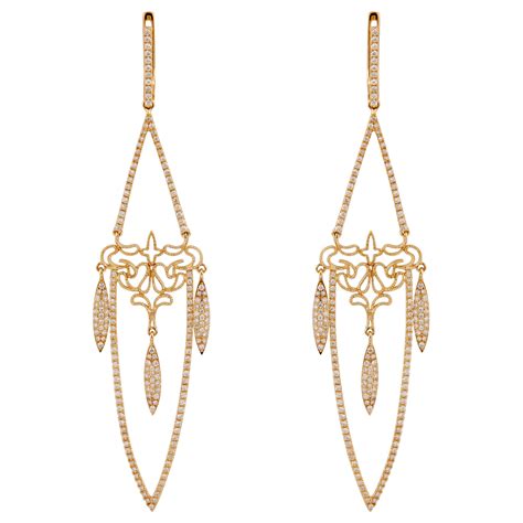 Diamond Chandelier Gold Dangle Earrings At 1stDibs