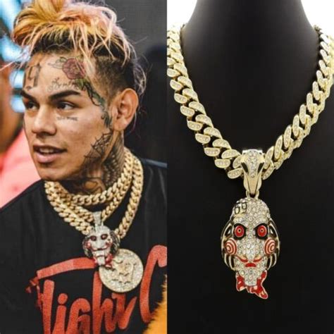 Tekashi 69 Saw Jigsaw Pendant Gold Miami Cuban Link Chain Necklace