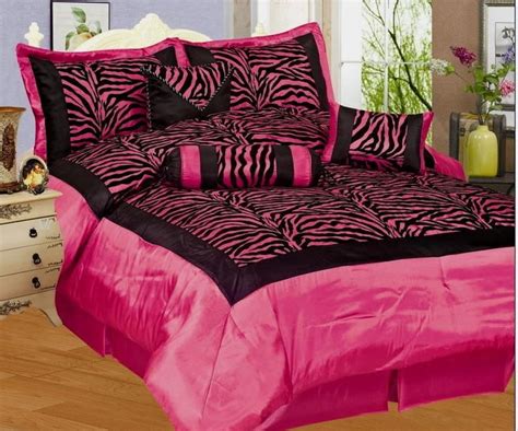 Pinkcheetahprintbedsetpictures Pc Zebra Flocking Black Pink Comforter Set Queen Size Bed