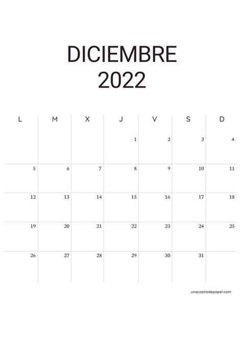 Calendarios Diciembre 2022 ️ Para Imprimir Gratis