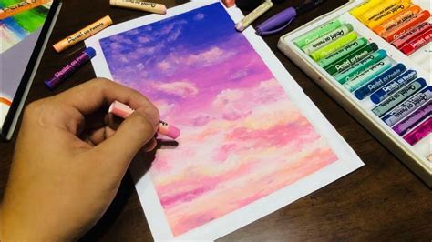 Oil Pastel For Beginners Drawing Pink Clouds Using Oil Pastel Easy