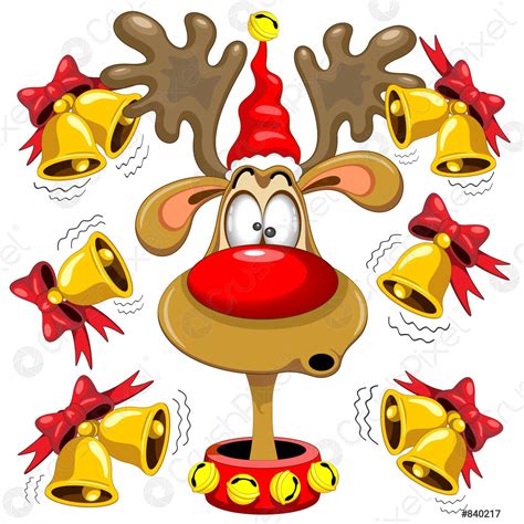 Reindeer Funny Christmas Cartoon With Bells Alarms Vector Illustration Stock Vector 840217
