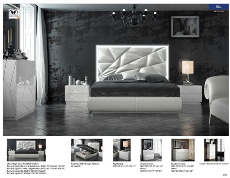 White Finish Futuristic King Bedroom Set 5pcs Modern Made In Spain Esf