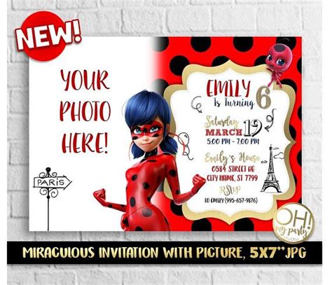 Miraculous Ladybug Invitation With Picture Miraculous Ladybug With