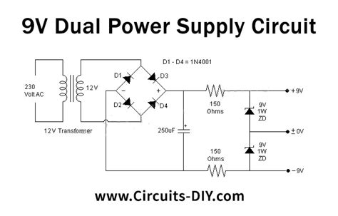 9v Dual Power Supply Using Zener Diodes