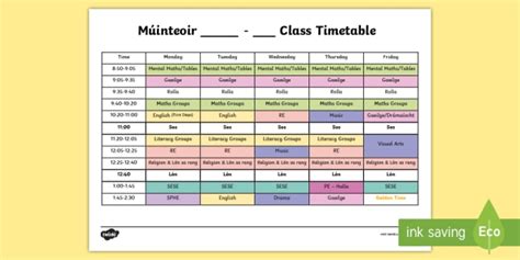 Editable Timetable First Class Timetable Primary School