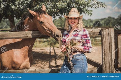 Portrait Of Nice American Lady At Farm Stock Image Image Of