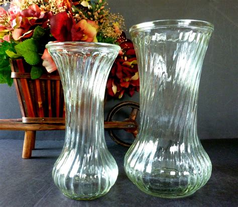 Vintage Hoosier Clear Fluted Glass Vases Two Piece Graduated