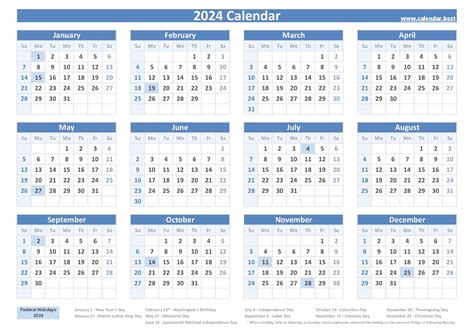 2024 Federal Holiday Calendar With Dates Printable Blank 2024 Calendar