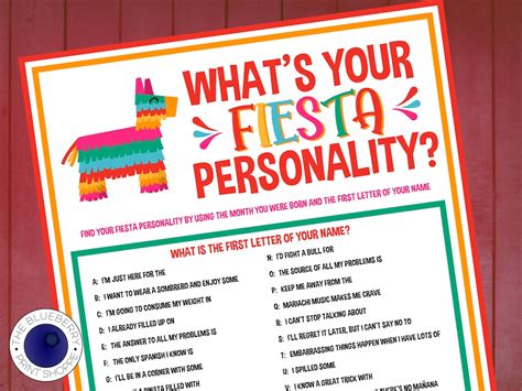Fiesta Whats Your Personality Game With Nametags And Sign Fun Fiesta