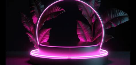 Premium Photo A Pink Neon Light With A Plant In The Middle