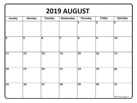 20 2019 August Calendar Free Download Printable Calendar Templates ️