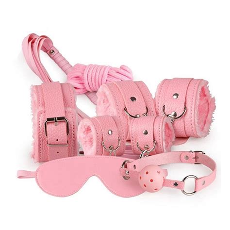 bondage set kit bdsm fetish restraint fur cuffs blindfold whip couples sex toy s m pink