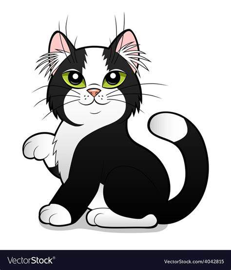 Cartoon Black And White Cat On The White Background Download A Free