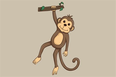 Cute Monkey Hanging On The Tree Trunk Graphic By Padmasanjaya