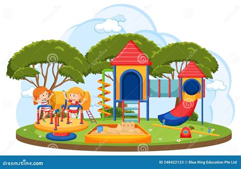 Children Playing At Playground Stock Vector Illustration Of Happy