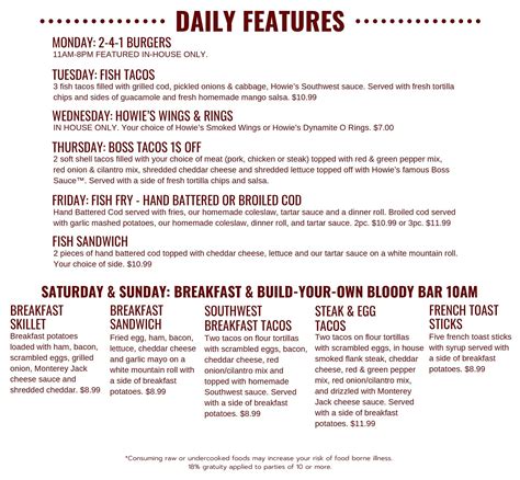 Howie S Daily Specials — Howie S On La Crosse