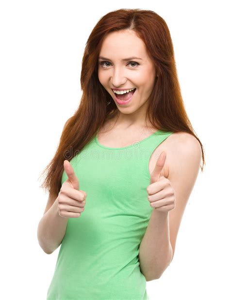 Woman Is Showing Thumb Up Gesture Stock Image Image Of Lady Cheerful
