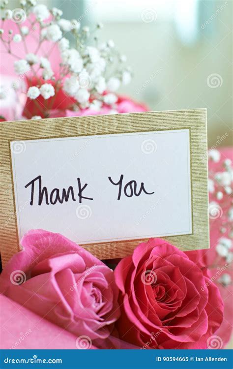 Thank You Card In Bouquet Of Flowers Stock Image Image Of Concept
