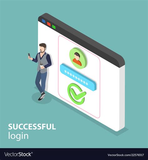 Isometric Flat Concept Of Successful Login Vector Image