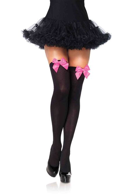 Opaque Stockings With Bows 6255 Blackhot Pink Nightshade Corsets