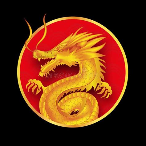 Yellow Dragon In The Red Circle Chinese New Year Golden Element