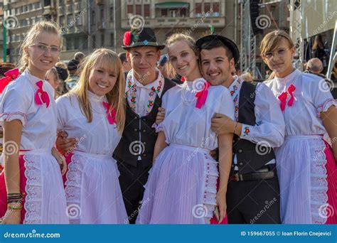 Group Of Young Dancers In Traditional Slovak Folk Costume Editorial