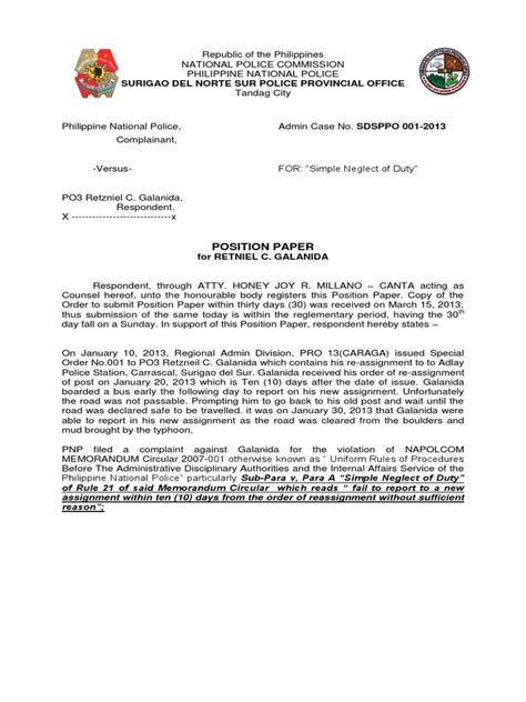 Romania has always supported innovative and effective ways of establishing cooperation within and between regional organizations. Position Paper 1 Admin Complaint sample