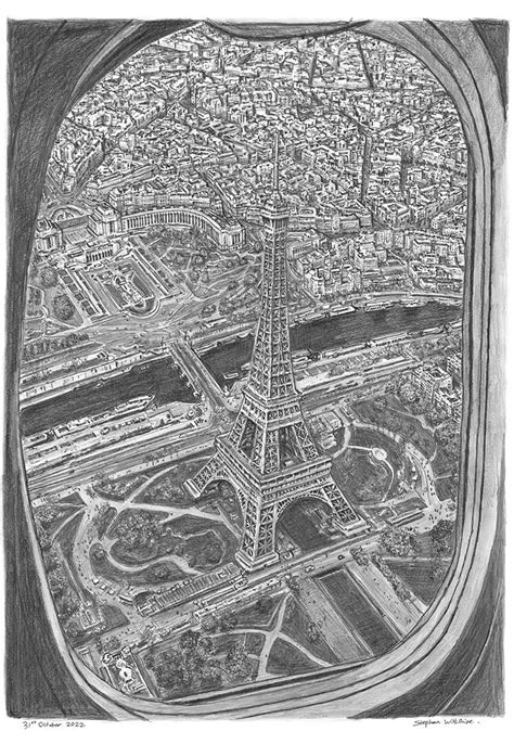 Original Drawing Of Plane View Of Eiffel Tower