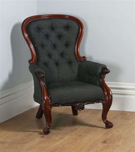 The color is a deep navy blue. Victorian Mahogany Gentleman's Spoonback Armchair ...