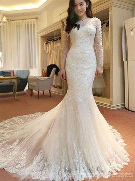 Affordable Custom Made Mermaid Long Sleeve Lace Wedding Dresses Wd009