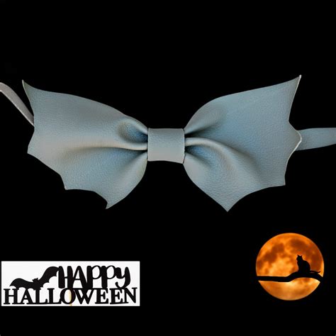 Light Gray Faux Leather Bat Bow Tie Gothic Wedding Bat Necktie