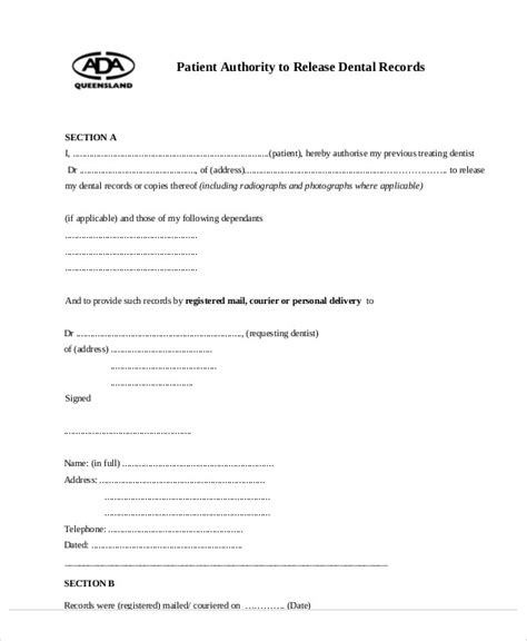 Free 11 Sample Dental Release Forms In Ms Word Pdf