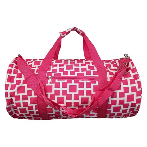 Squared Print Duffel Bag Embroidery Blanks Hot Pink Closeout