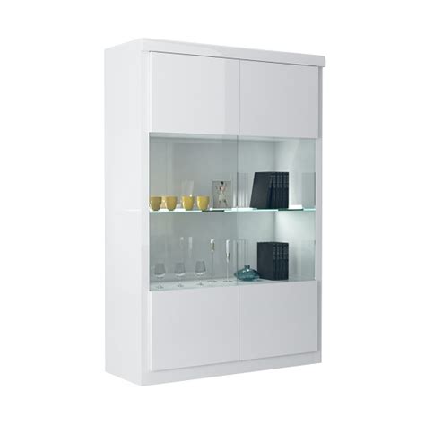 Dabria Large Glass Display Cabinet In White Gloss With Led Furniture In Fashion