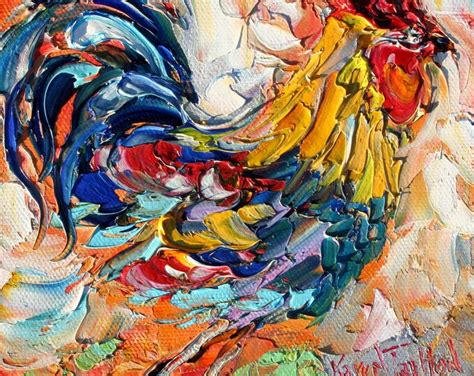 Original Oil Painting Rooster Palette Knife Fine Art On Canvas Etsy