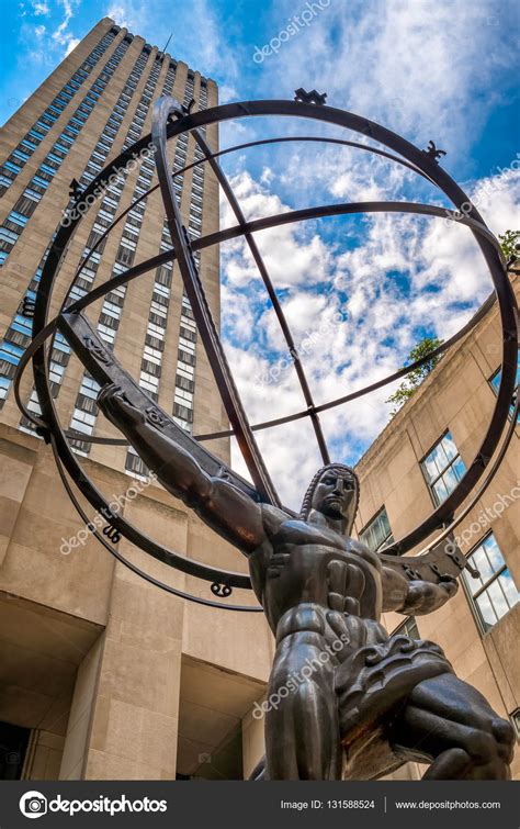 The Famous Statue Of Atlas Holding The Celestial Spheres In New Stock