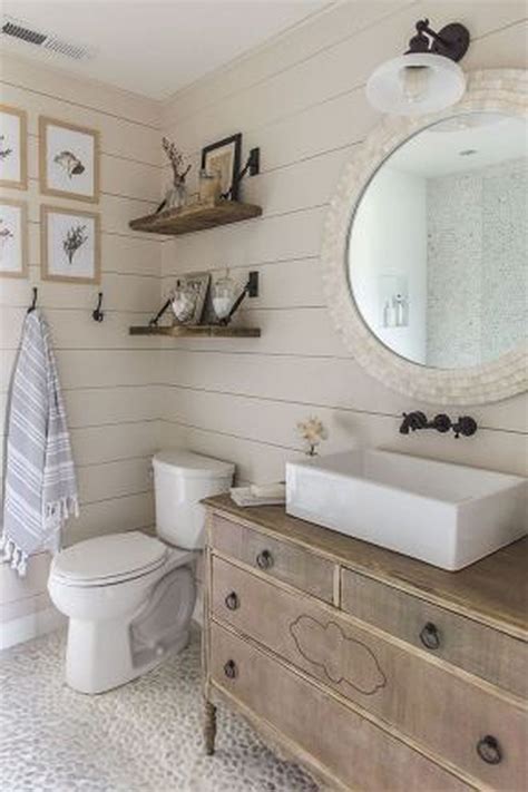 Notice how the tile on the floor nicely offsets the plainer look of the white subway tile on the walls. 48 Stylish Farmhouse Bathroom Remodel Ideas (With images ...