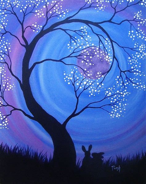 Easy Moon Acrylic Paintings Night Blossoms By Kattink On Deviantart